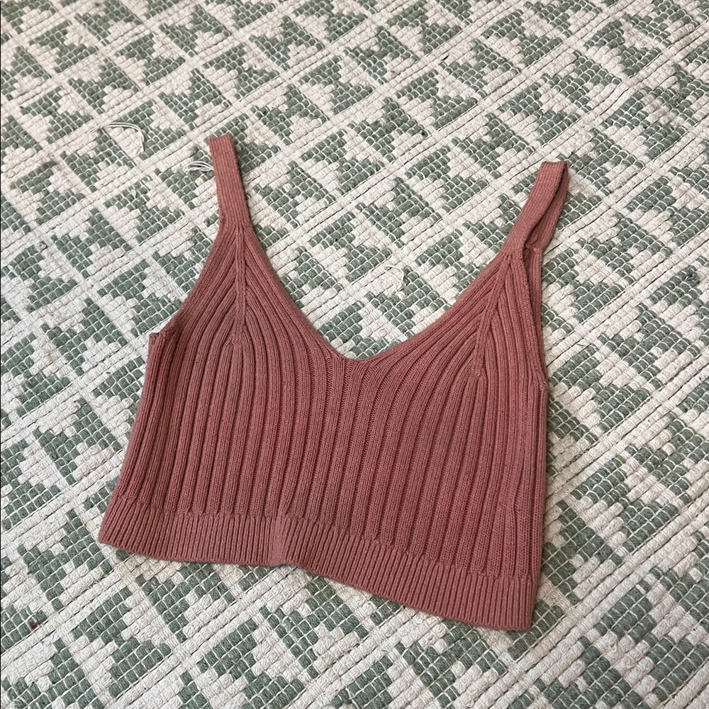 Aerie Women's Ribbed Knit Cropped Sweater Tank Top in Dusty Rose - Size M - Picture 8 of 8